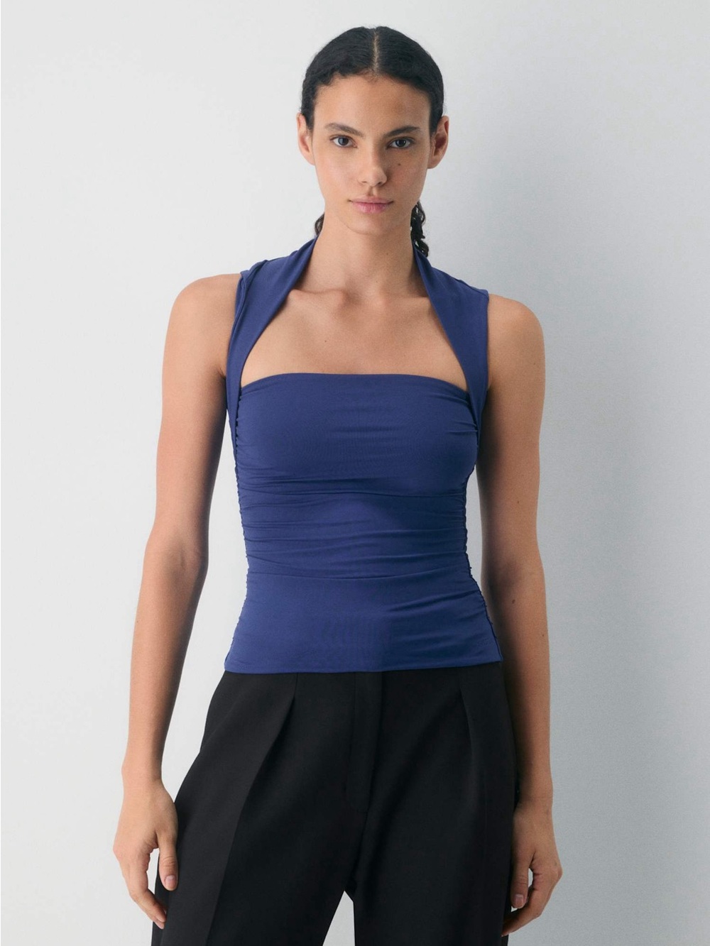 Aritzia Original Contour flourish top ruched squareneck tank Buron Blue Medium